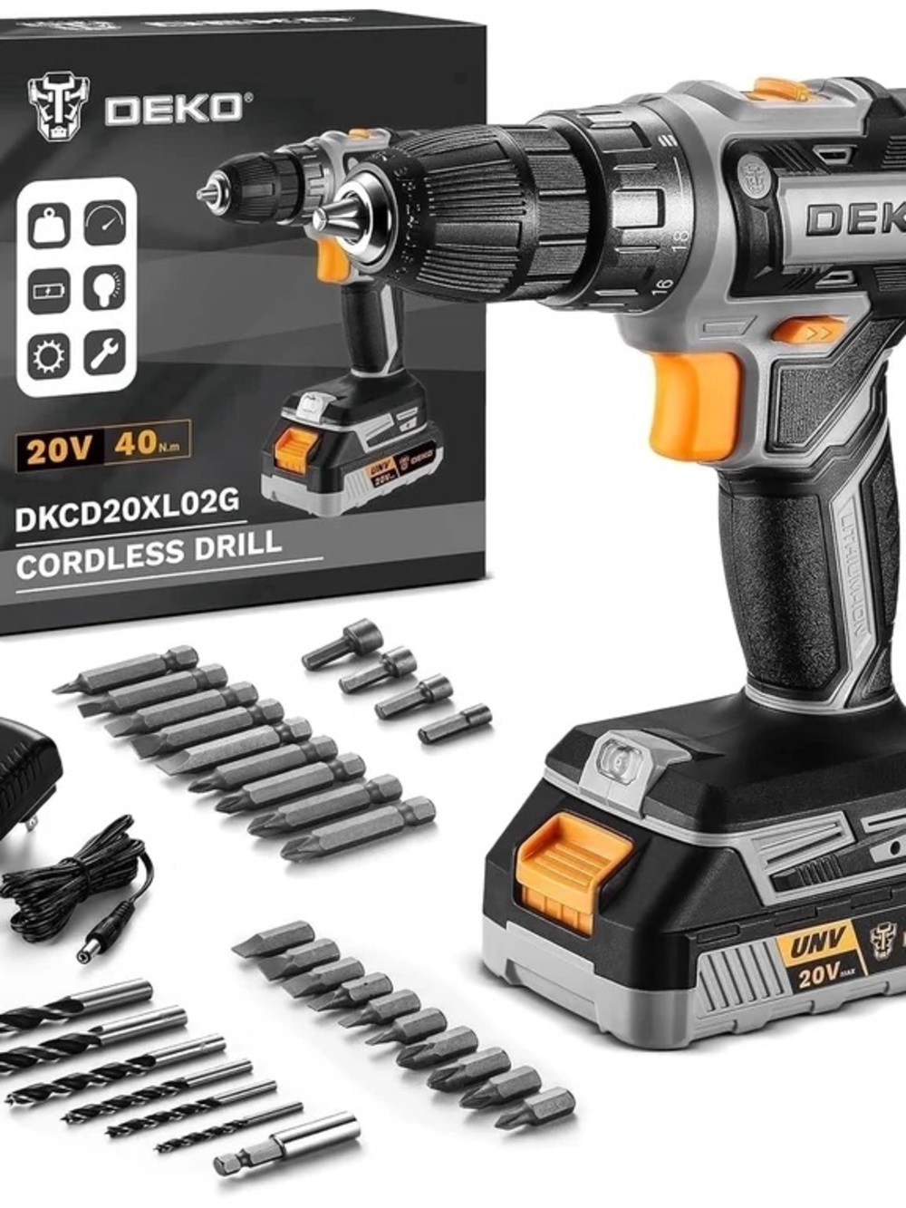 DEKOPRO 20V Cordless Drill Set, Electric Power Drill